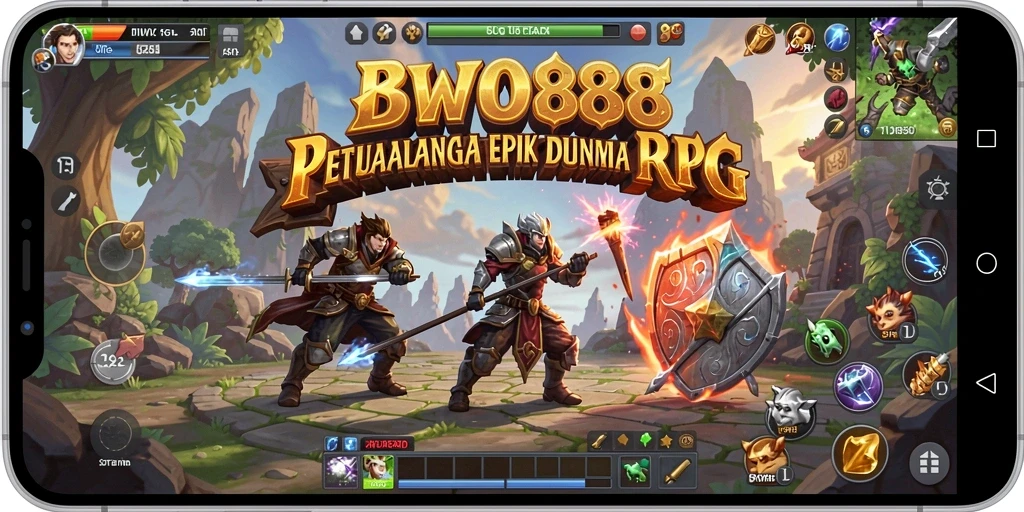 Tangkapan layar gameplay BWO888 yang menampilkan pertarungan epik di dunia RPG.