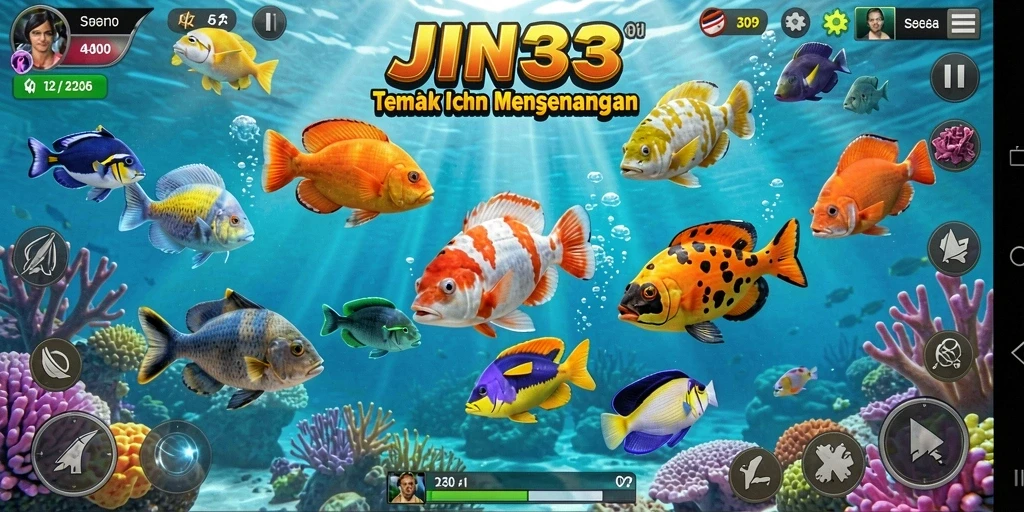 Tampilan gameplay memukau dalam JIN33 dengan aksi menembak ikan.
