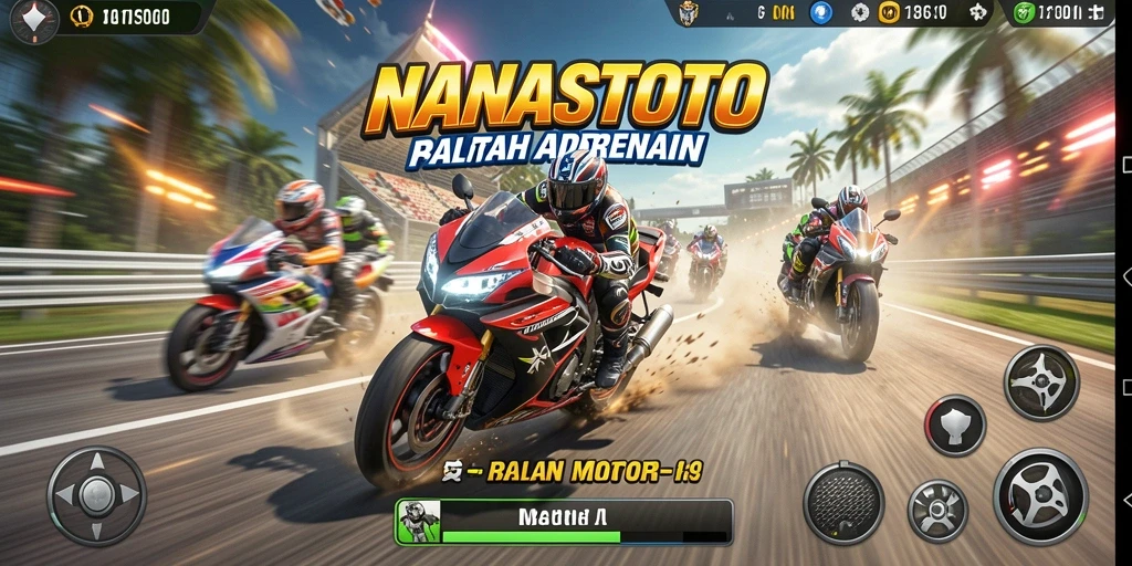 Gameplay seru NANASTOTO dengan sepeda motor balap.