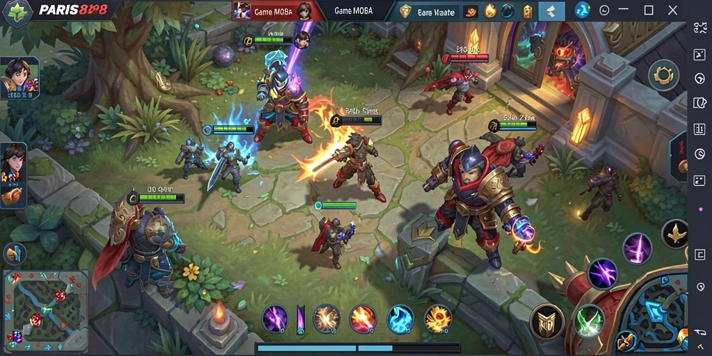 Screenshot gameplay PARIS88 menampilkan aksi seru di arena pertempuran.