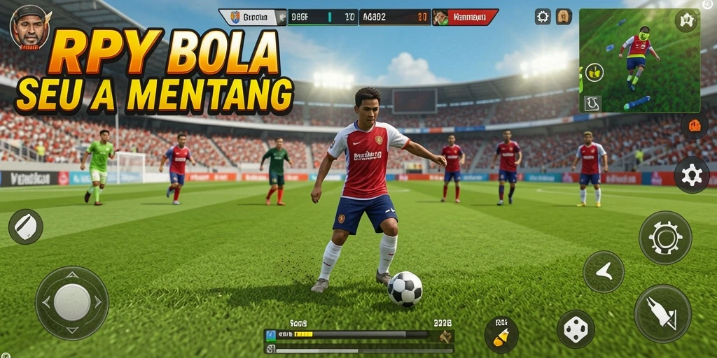 Screenshot gameplay RPYYY dengan aksi pertandingan sepak bola.