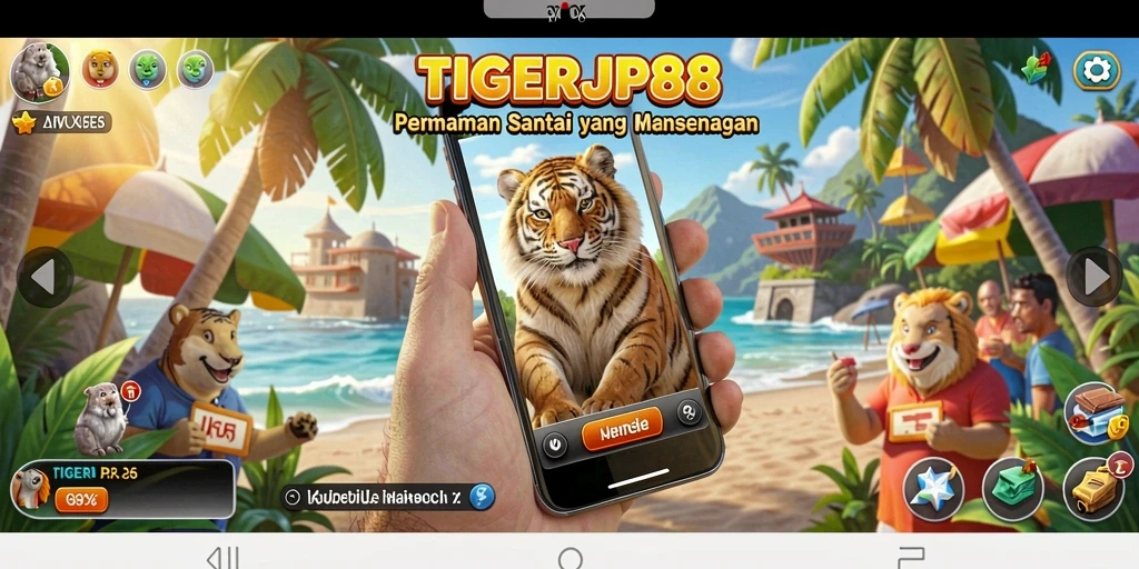 Tampilan gameplay <strong>TIGERJP88</strong> yang ceria dan penuh aksi.