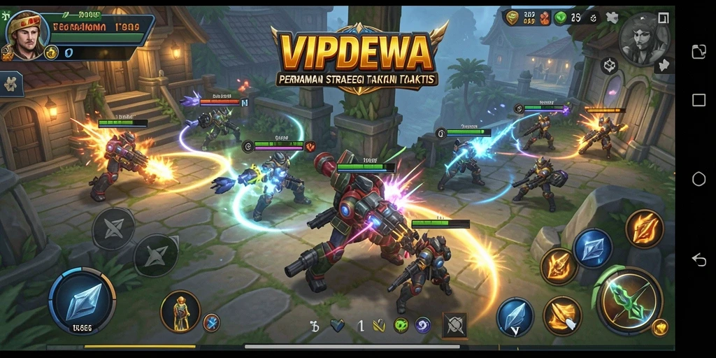 Screenshot gameplay VIPDEWA menunjukkan pertempuran taktis yang mendebarkan.